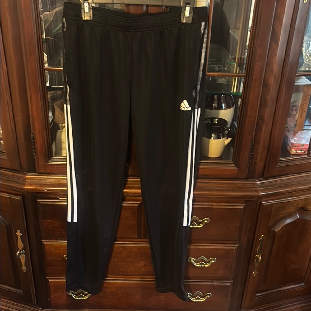 Adidas Black Track Pants with White Stripes